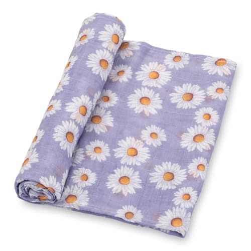 LollyBanks Baby Blanket, 100% Cotton Muslin Swaddle Blanket, Soft Baby Girl Blanket 47 x 47 Inches, Nursery Swaddling Blankets for Girls, Baby Essentials, Registry (Daisy Print)
