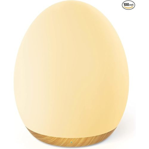 JolyWell Night Light for Kids with Color Changing Mode & Dimming Function, Rechargeable Baby Egg Night Light with 1 Hour Timer&Touch Control, up to 100H, Wood Grain