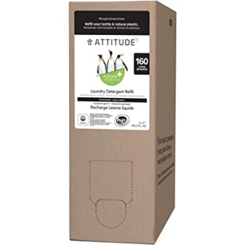 ATTITUDE Laundry Detergent, EWG Verified, Plant and Mineral-Based Formula, HE Compatible, Vegan and Cruelty-free Household Products, Unscented, Bulk Refill, 160 Loads, 135.26 Fl Oz
