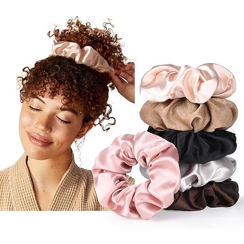 YANIBEST 6 Pack Glossy Satin Scrunchies - No Damage Hair Ties for Women and Girls, Silk Styling Scrunchies for Holiday