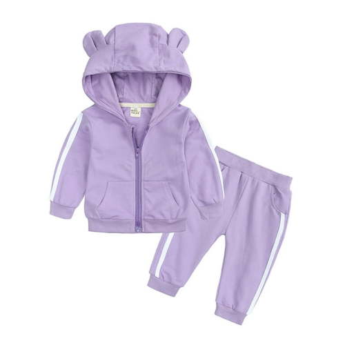 Caqnni Toddler Baby Boy Fall Winter 2Pcs Outfits Letter Print Long Sleeve Hooded Pullover Drawstring Pants Set (18-24 Months,Z012-Purple)