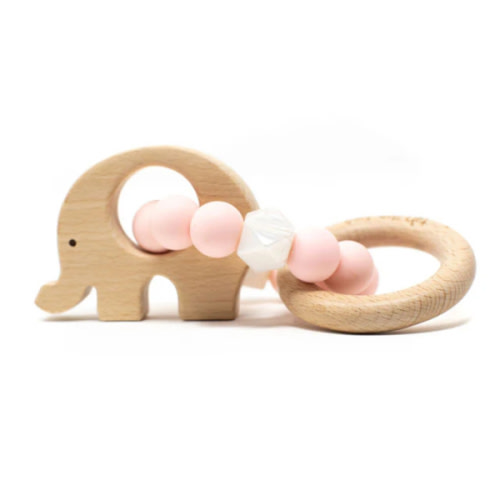 Elephant Rattle - Food Grade Silicone & Beech Wood Teether – Three Hearts Modern Teething Accessories