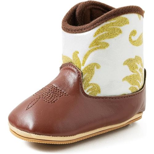 Jastore Western Boots Cowboy Bootie Soft Sole Non-Slip Crib Shoes for Baby Infant Toddler Girls Boys Newborn