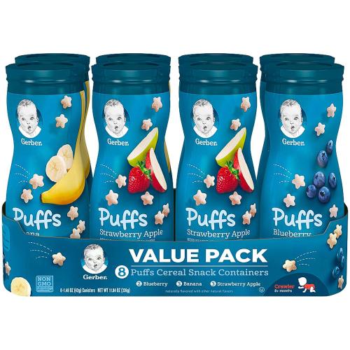 Gerber Grain & Grow Cereal Snack Puffs, Variety Pack, 1.48 oz., 8 ct. - Sam's Club