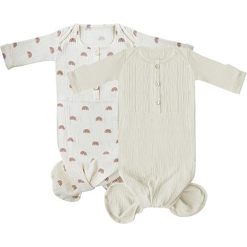 Muslin Organic Cotton Knotted Baby Gown - Soft and Stylish Sleepwear for baby outfits Newborns 0-3 months 2PACK