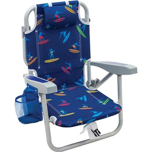 Rio Beach Kid's 5-Position Lay Flat Backpack Folding Beach Chair, Surf Power Surfer