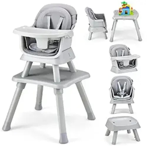 HONEY JOY 8 in 1 Baby High Chair, Convertible Highchair for Babies and Toddlers/Table and Chair Set/Building Block Table/Booster Seat/Stool/Toddler Chair with Safety Harness (Gray)