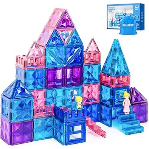 Castle Magnetic Tiles, 3D Building Blocks STEM Educational Kids Toys for Pretend Play, 3 4 5 6 7 8 Year Old Birthday Gifts for Boys and Girls, Preschool Learning Toys for Christmas