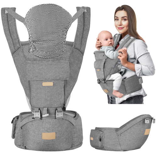 Scafild | 6-in-1 Baby Carrier with Waist Stool Hip Seat for Breastfeeding Newborn Infant Toddler - Light Gray