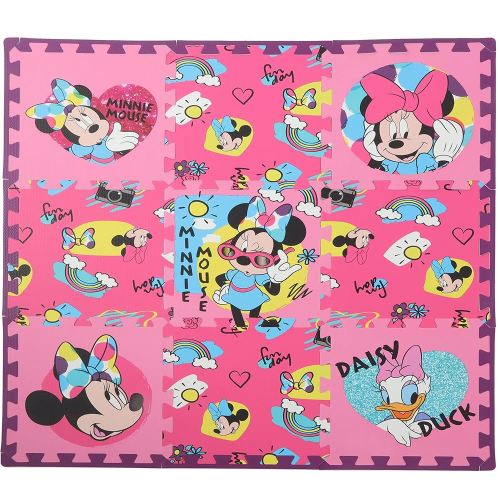 Disney Minnie Mouse Daisy Duck EVA Foam Mat, Cool Summer Interlocking Flooring Tiles, Pink, 36 x 36 Inches