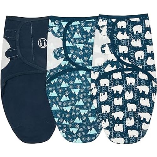 insular Swaddle Blanket, Baby Swaddle Wrap for Newborn and Infant, Adjustable Swaddle Set for Boy and Girl, Soft Cotton Baby Sleep Sack 3 Pack Medium(3-6 Month), Polar Bear