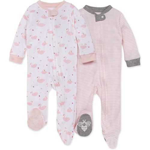 Burt's Bees Baby Girls Footed One-Piece Pajamas, Sleep and Play Loose Fit, 100% Organic Cotton, Sizes NB to 6-9 Months