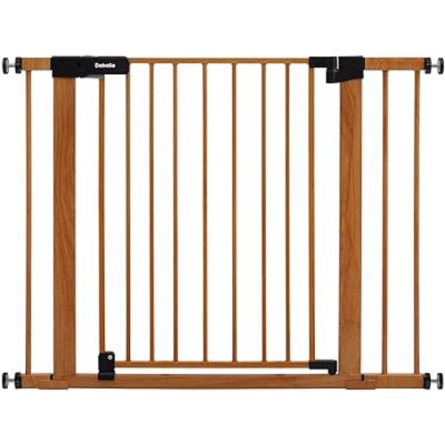 BABELIO 29-40" Metal Baby Gate with Wood Pattern, Auto Close Dog Gate for The House、Stairs and Doorways, Pressure Mounted Pet Gate with Door,NO Tools Needed