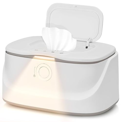 Baby Wipe Warmer with Night Light and 3 Heat Modes, Baby Shower Gifts for Mom, Wipe Warmer and Baby Wet Wipes Dispenser for Large Wipes, Wipes Warmer for Newborn Baby, Calentador De Wipes para Bebes