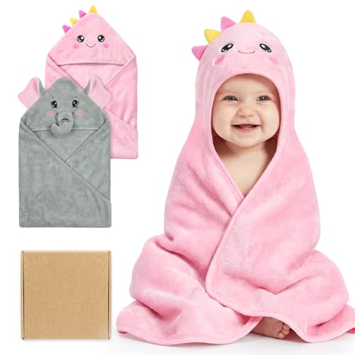 2 Pack Hooded Baby Towels for Newborn, Coral Fleece Baby Bath Towel for Newborn Infant Toddler, Ultra Soft & Lightweight Baby Bath Towels Baby Bath Essentials