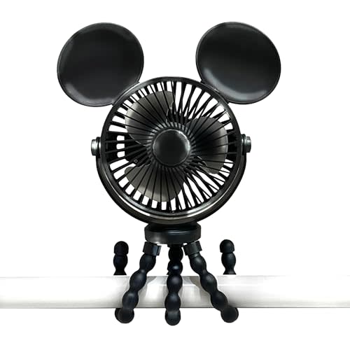 J.L. Childress Disney Baby Mickey Mouse Stroller Fan, Tripod Clip On Fan for Baby & Kids with 3 Speeds & 360 Rotation, use for Car, Travel, Handheld, Portable & Rechargeable, Summer Essential