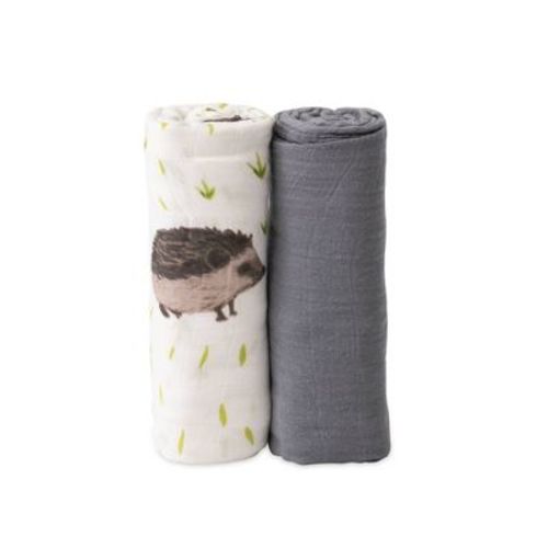 Little Unicorn Deluxe Muslin Swaddle Blanket - Charcoal Hedgehog - 2pk