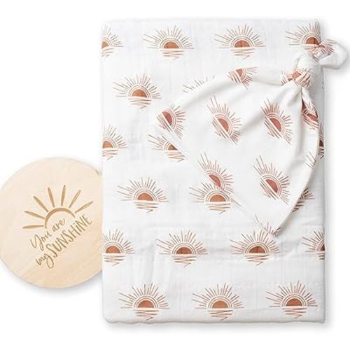 Miaoberry 100% Organic Cotton Baby Muslin Swaddle Blanket Set| Clay Rust Boho Sunrays| Gender Neutral for Boys Girls|Rust Sunset Sunshine| Hospital Newborn Receiving Blanket |Newborn Unisex