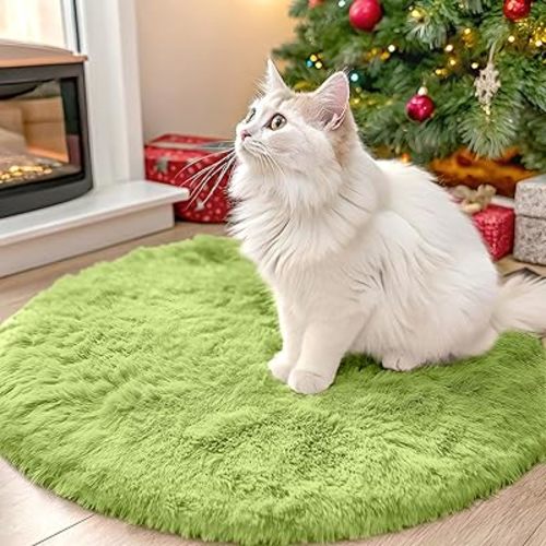 OLANLY Grass Green Round Rugs for Bedroom - Machine Washable, 2 ft Circle Area Rugs for Living Room, Soft and Fluffy Shaggy Carpet for Teen Girls and Boys, Nursery Rooms, Dorms, Home Decor Aesthetic