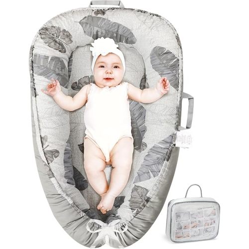Baby Lounger - Baby Lounger Pillow for Newborn, Breathable & Soft Baby Nest Co Sleeper for Baby 0-24 Months, Baby Shower Gifts, Portable Infant Lounger Baby Floor Seat for Home and Travel (Leaf)