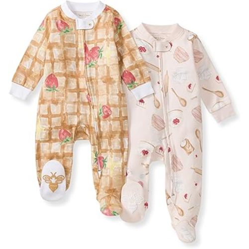 Burt's Bees Baby Baby Girls Pajamas Sleep and Play, Soft 100% Organic Cotton One-Piece PJ with Non-Slip Bee Grip Footies