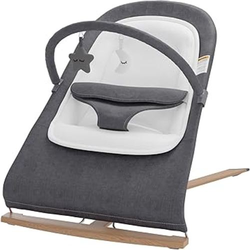 Baby Bouncer 0-6 Months, Newborn Bouncer Seat for Infants Up to 20 lbs - Portable Infant Bouncer with Wood Accents - Baby Bouncer Chair - Bouncy Infant Seat with Removable Bar