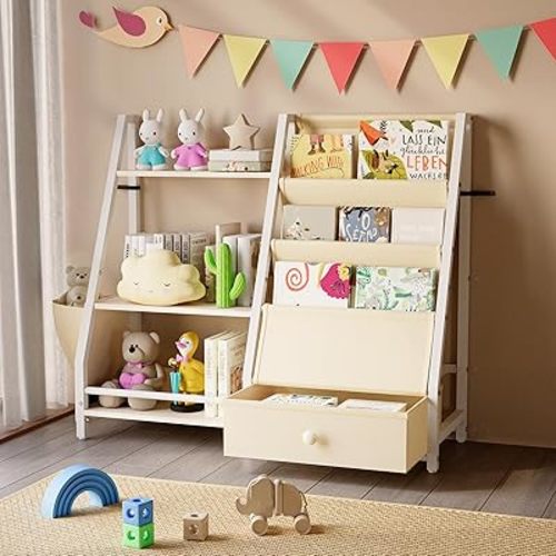3-Tier Kids Bookshelf and Toy Organizer, Book Shelf for Kids Rooms,Bedroom, Nursery,Kids Toy Storage Organizer,Montessori Bookshelf and Toddler Bookshelf (White)