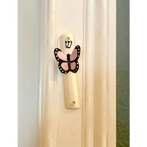 Handmade Ceramic Butterfly Mezuzah - Pink