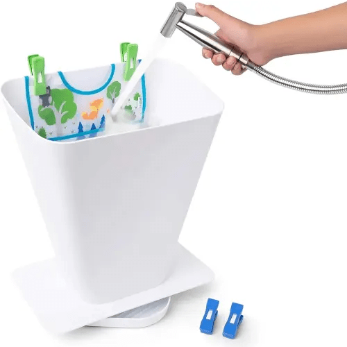 Cloth Diaper Sprayer Splatter Shield- Hands-Free Washing Bucket for Dirty Cloth Diapers for Babies, Clothing, Shoes- Nursery Essentials, Portable for Messy Nappy Toilet Spray Bucket Pail