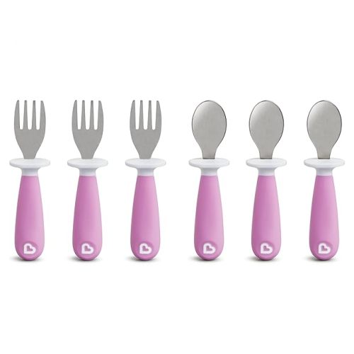 Munchkin® Raise™ Toddler Fork and Spoon Utensil Set, Rest Keeps Tip Off Table, BPA Free, 6 Pack, Purple