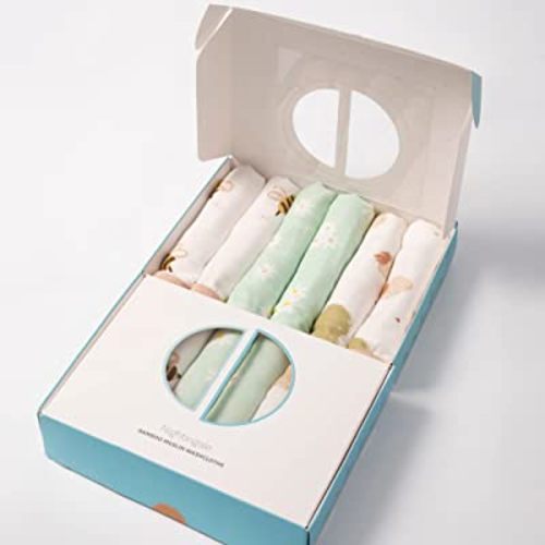 Nightingale Muslin Bamboo Baby Washcloths - Soft Organic Baby Washcloth Perfect for Newborn Sensitive Skin - Absorbent Baby Wipes, Wash Cloths or Face Towels - Pack of 6-12x12 in (Bee)