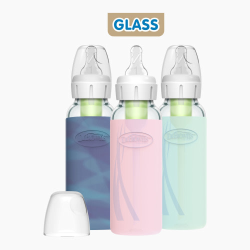 Dr. Brown's Anti-Colic Options+ Glass Narrow Baby Bottle with Protective Sleeve - Pink, 8 Oz