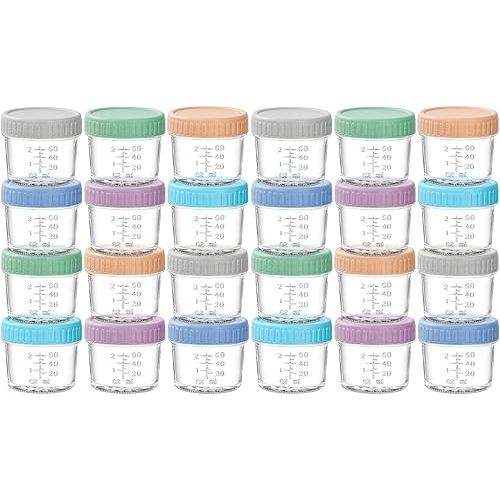 Newkivi Minimalist 24 Pack Baby Food Jars with Lids, Leakproof, Airtight, Stackable, 4 Ounce Glass Baby Food Storage Containers for Snack, Puree, Salad Dressing, Dishwasher, Freezer, Microwave Safe