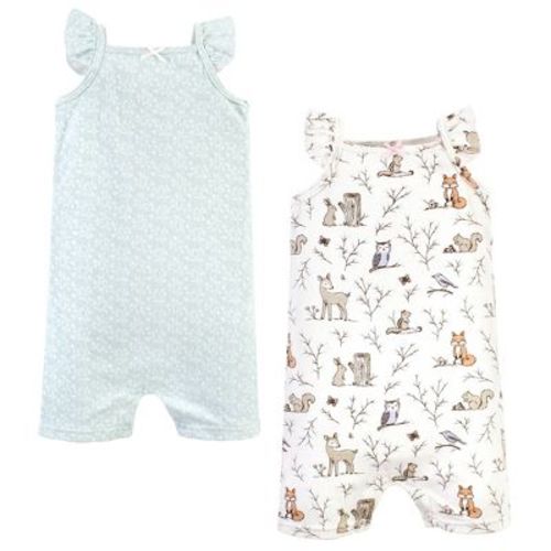 Hudson Baby Infant Girl Cotton Rompers, Enchanted Forest, 0-3 Months