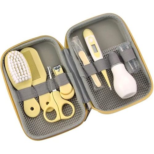 ZELINYE Baby Grooming Kit, 8 in 1 Baby Hair Brush/Nail Clipper/Nose Cleaner/Finger Toothbrush/Nail Scissors/Manicure Kit for Baby Care Keep Healthy and Clean(Yellow)