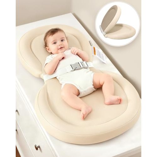 Baby Changing Pad with Waterproof & Wipe-Clean, Non-Slip Foldable PU Diaper Changing Pad, Adjustable Safety Belt, Changing Pad for Dresser, Changing Table,30"X19",Yellow