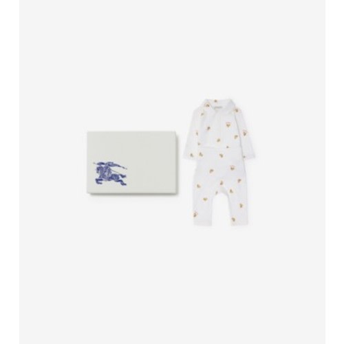 Thomas Bear Stretch Cotton Two-piece Baby Gift Set in White - Children | Burberry® Official