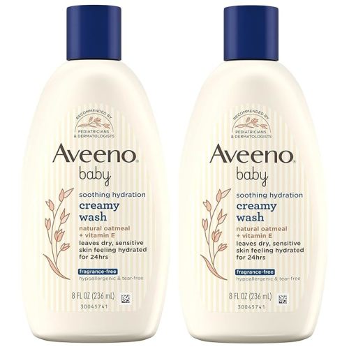 Aveeno Baby Soothing Hydration Creamy Body Wash with Natural Oatmeal, Baby Bath Wash for Dry & Sensitive Skin, Hypoallergenic, Fragrance-, Paraben- & Tear-Free Formula, 8 fl. oz (Pack of 2) - 8 Fl Oz (Pack of 2)