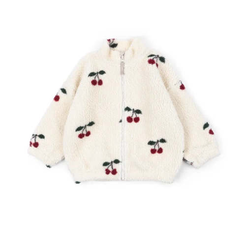 Sherpa Cherry Print Zip-Up Sweater