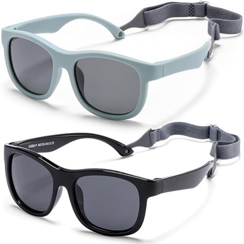 HJSTES Polarized Baby Sunglasses for Toddler Boys Girls, TPEE Flexible Frame with Strap, for Infant Age 0-3