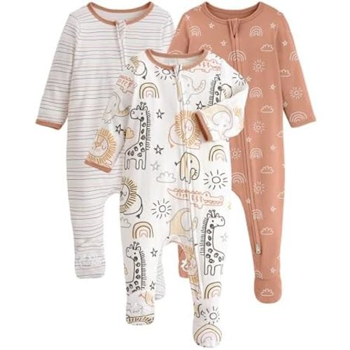 Yoofoss Baby Pajamas 100% Cotton Baby Sleepers for Newborn 0-3 3-6 6-9 Months Boys Girls Clothes 3Pack Soft Footed PJs