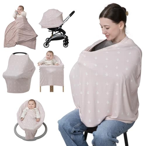 BabbleRoo Nursing Cover for Breastfeeding –95% Viscose Muslin, 5% Spandex, Soft & Breathable Baby Essentials | Newborn Essentials Breastfeeding Covers for Nursing, Multi-Use for Car Seat & High Chair