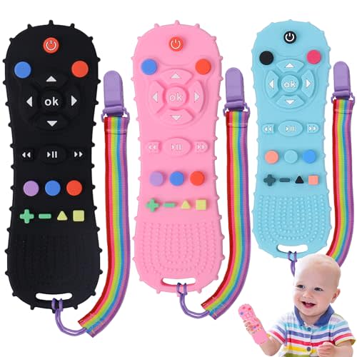 BEBECAN 3 Pack Silicone Baby Remote Teether Chew Toy for Infant TV Teething Remote Control Shape for Babies 3 6 9 12 18 24 Months Safe Food Grade Silicone BPA Free