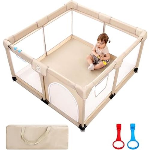 Baby Playpen, 50 * 50 in Play Pens for Babies and Toddlers, Baby Play Yards for Indoor & Outdoor with Soft Breathable Mesh (Beige)