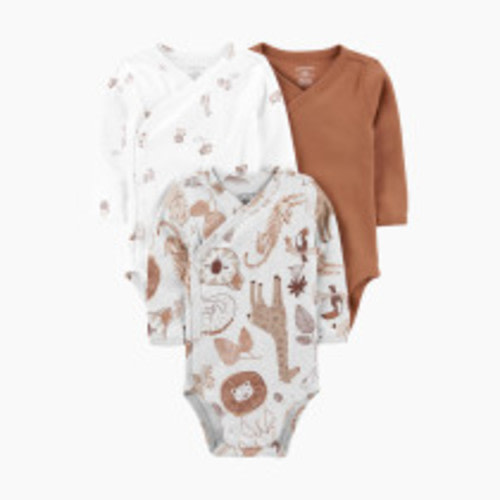 Carter's Side-Snap Bodysuits (3 Pack) - Safari/Brown, 9 M