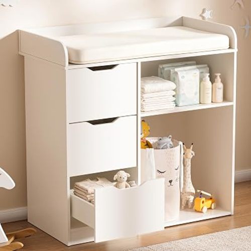 Changing Table Dresse with 3 Drawers, for Nursery, Wood, White