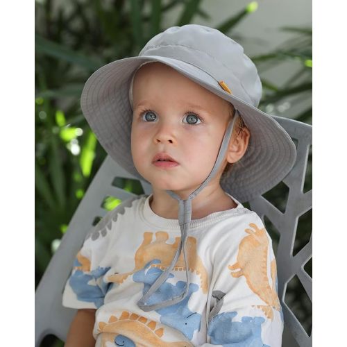 FURTALK Baby Sun Hat Toddler Boys Girls Bucket Hat for Kids 0-5 Years UPF 50+ Sun Protective Child Summer Beach Hats - 6-24 Months - Green+grey