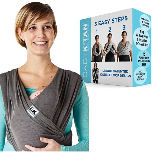 Baby K'tan Breeze Baby Wrap Carrier, Infant and Child Sling - Simple Pre-Wrapped Holder for Babywearing - No Tying or Rings - Carry Newborn up to 35 lbs, Charcoal, XX-Small (W Dress up to 0)