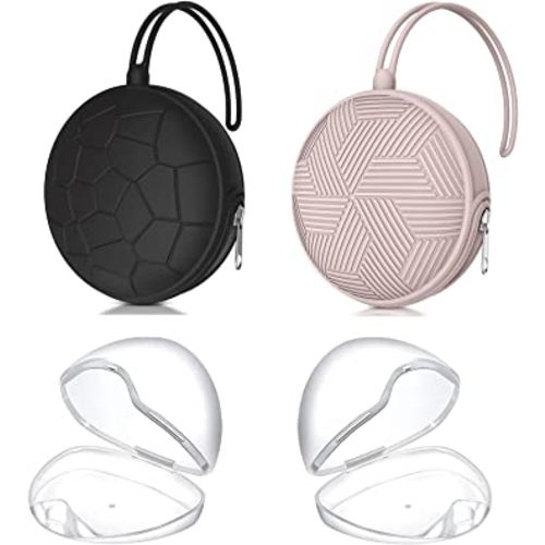 Smlpuame 4 Pack Pacifier Holder Case Set,2 Silicone Portable Pacifier Cover Pouch Bag for Diaper Bags Baby Carriage with 2 Transparent Pacifier Storage Container Box,Easy to Clean,(Black+Pink)