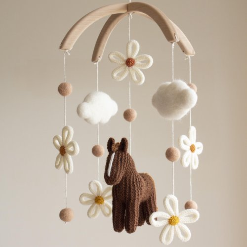 Floral horse baby mobile with horse and daisies - cowgirl, farm, western, farmhouse, boho, new girl gift, minimalist, retro